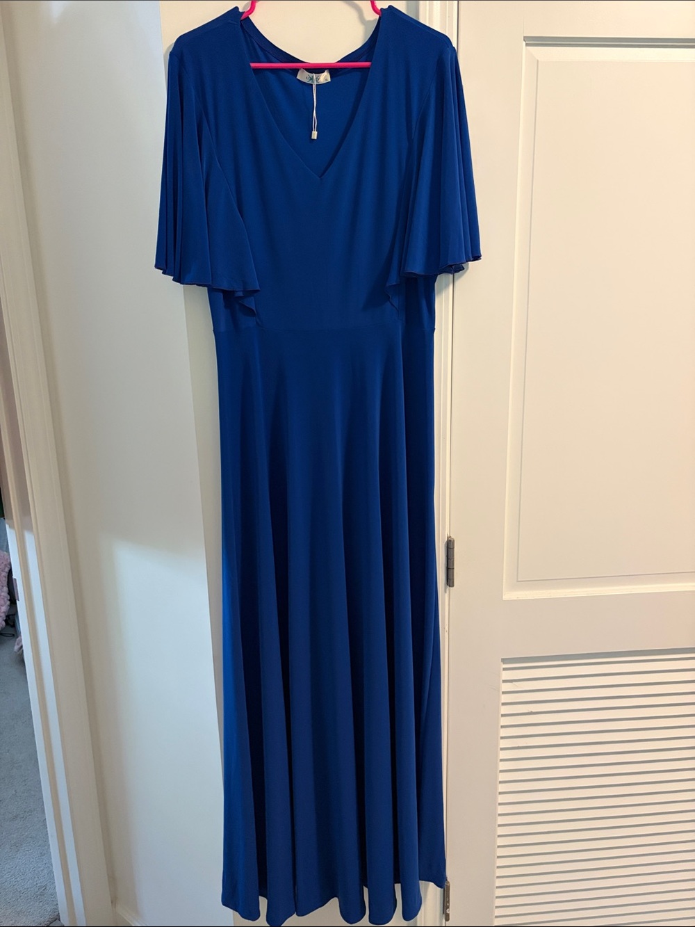 Elegant Royal Blue V-Neck Flutter Sleeve Maxi Dress